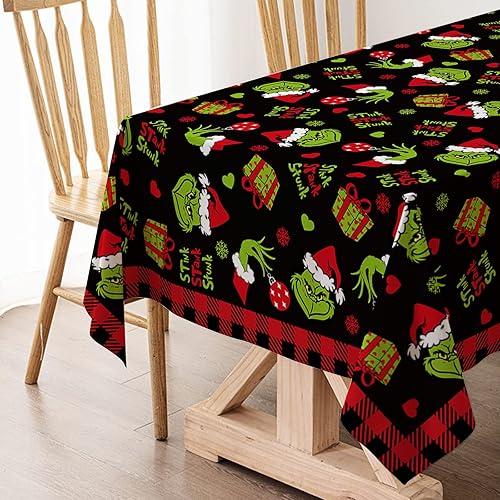 Miniatura 4 de Hafangry Mantel de Navidad de elfo verde de Navidad, decoración de fiesta de invierno, cocina, comedor, decoración del hogar (negro y rojo, 60 x 104