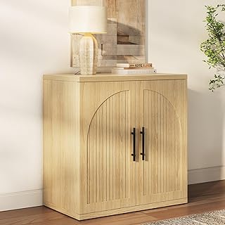 MapleGrace 31.5" Fluted Buffet Cabinet with Storage, Modern Symmetrical Arched Sideboard Credenza with Adjustable Shelf, Elegant Wood Console Table for Dining Room, Kitchen, Living Room(Oak)