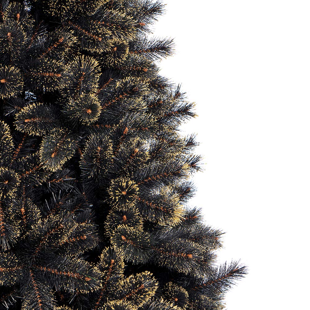 Nataland Albero di Natale Artificiale Nero con Punte Oro Modello Elgon Altezza 210 Cm, Abete Super Folto con Effetto Realistico e Rami con Aghi Anticaduta