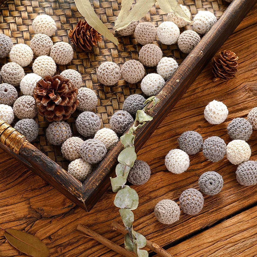 Lot De 60 Perles Au Crochet Multicolores De 20 Mm - En Bois - Avec Trou à Enfiler