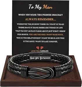 Gifts for Men Leather Bracelet Brown Braided Forever I Love You Gifts for Him Infinity Cuff Bracelets Birthday Gifts for Boyfriend Son Grandson Husband Dad Mens Fathers Day Gift