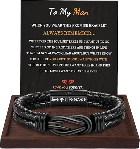 Gifts for Men Leather Bracelet Brown Braided Forever I Love You Gifts for Him Infinity Cuff Bracelets Birthday Gifts for Boyfriend Son Grandson Husband Dad Mens Fathers Day Gift