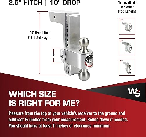 Miniatura 5 de Weigh Safe - Enganche para remolque 180 HITCH LTB10-2.5-KA de 10 pulgadas de caída, enganche de bola con forma de 7, receptor de enganche de 2.5