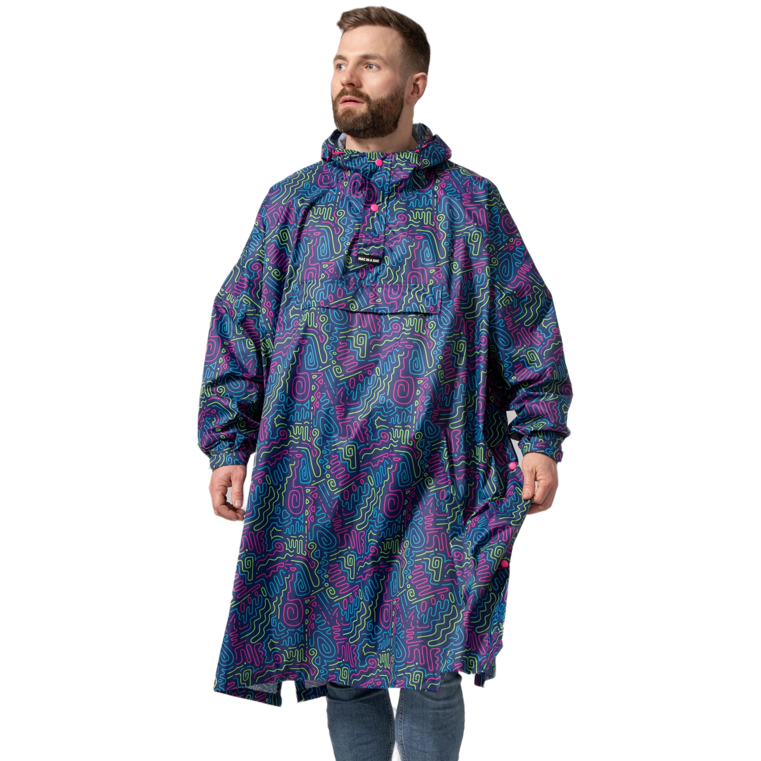 Mac in a Sac Ponczo festiwalowe - pakowalna wodoodporna peleryna - unisex - wysoce oddychające (8000 g/m2) - regulowane boki zatrzaskowe