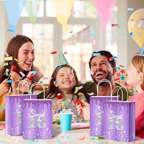 Miniatura 5 de Teling 18 bolsas de regalo de cumpleaños de 16 piezas, bolsas de regalo de cumpleaños de 16 años, bolsas de dulces con asa, decoraciones de