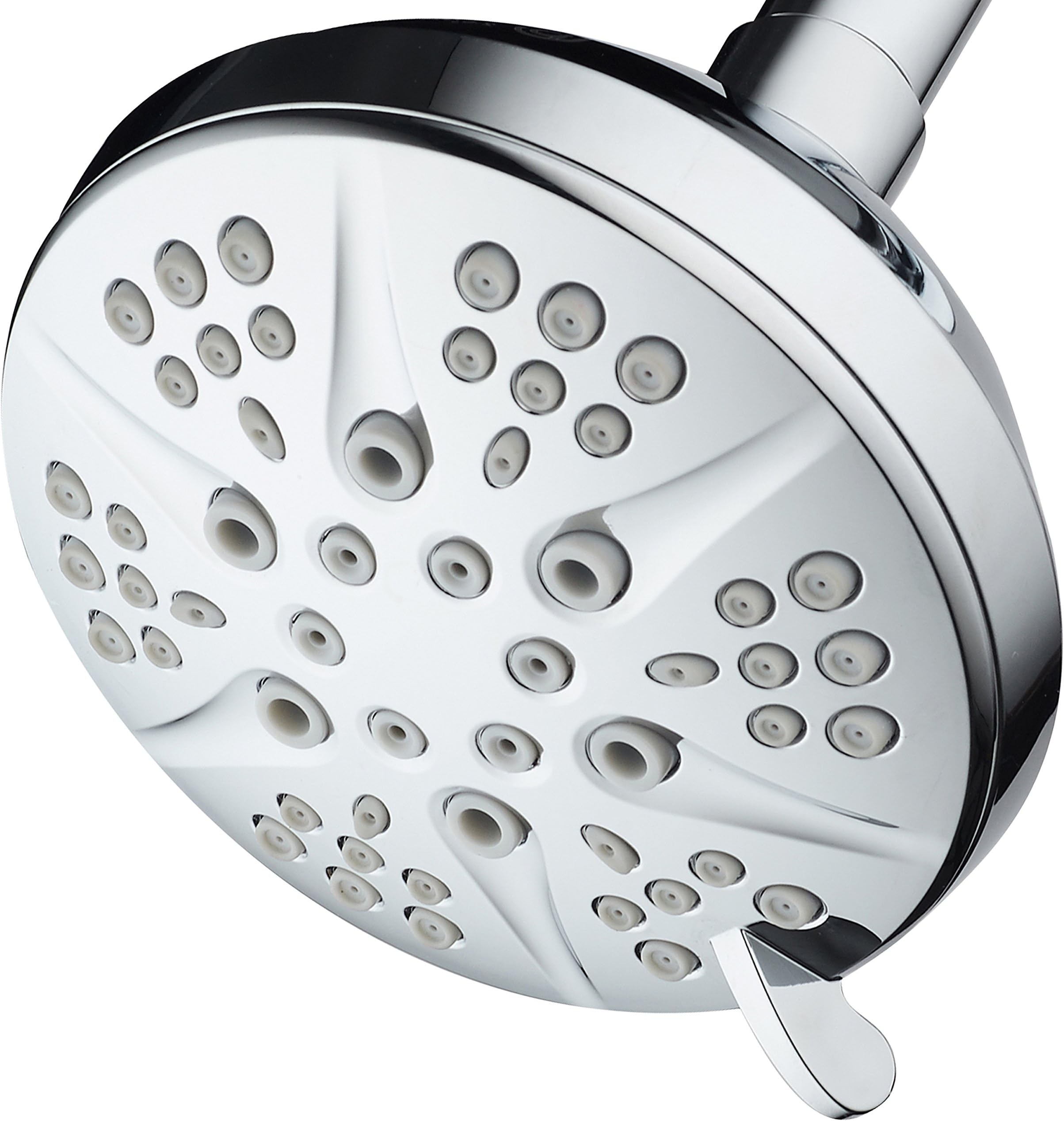 NOTILUS Giant High-Pressure 6-setting 4.3" Face Modern Luxury Spa Shower Head - Solid Brass Metal Connection Nut, Angle-Adjustable Ball Joint, Anti-Clog Jets, All-Chrome Finish