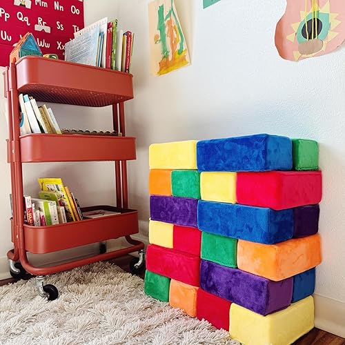 Miniatura 36 de El bloque de construcción original de felpa premium para niños - Bloques de espuma seguros certificados en fundas de tela lujosamente suave - Juego
