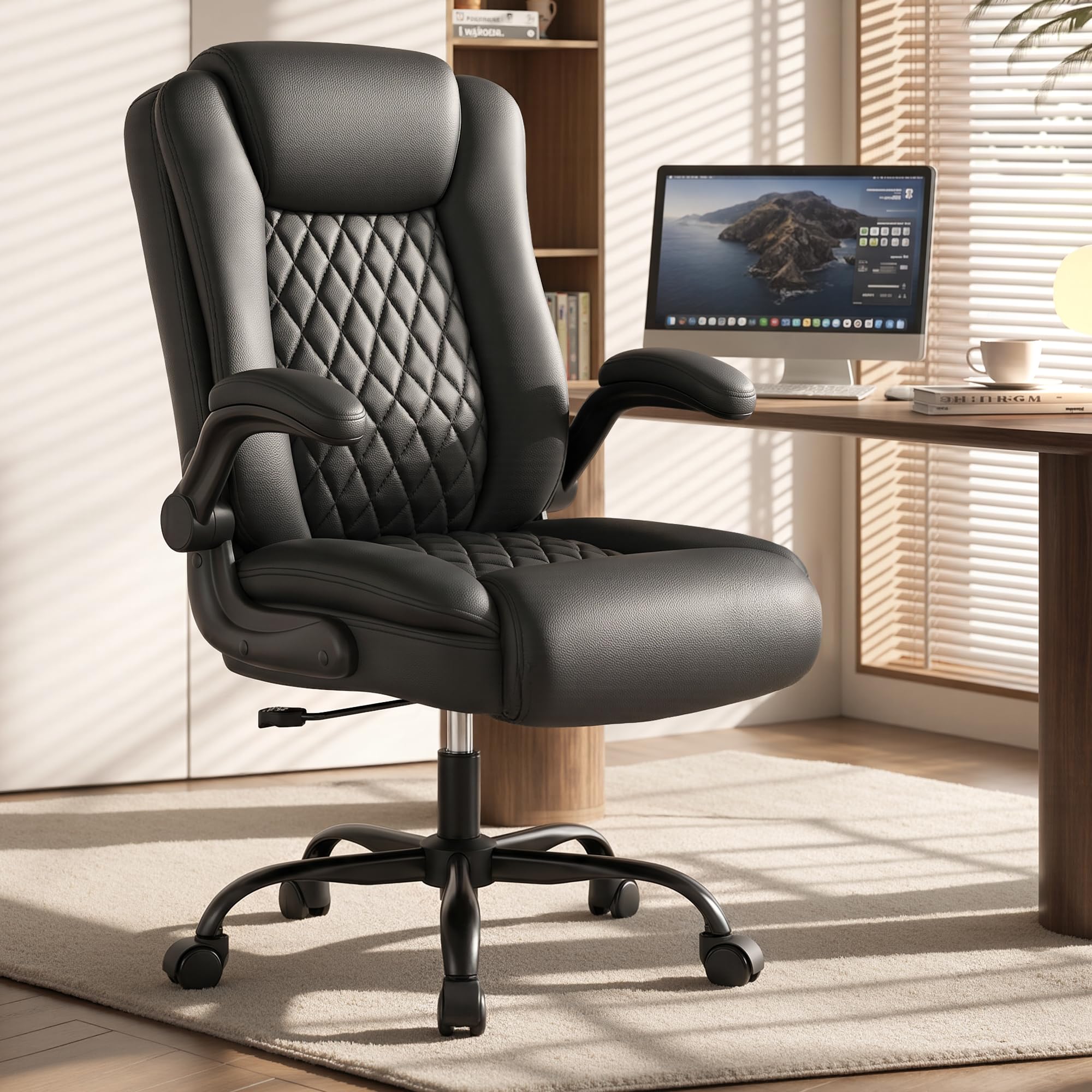 ALPHA HOME Executive Office Chair with Flip-Up Armrests, 90-115° Adjustable