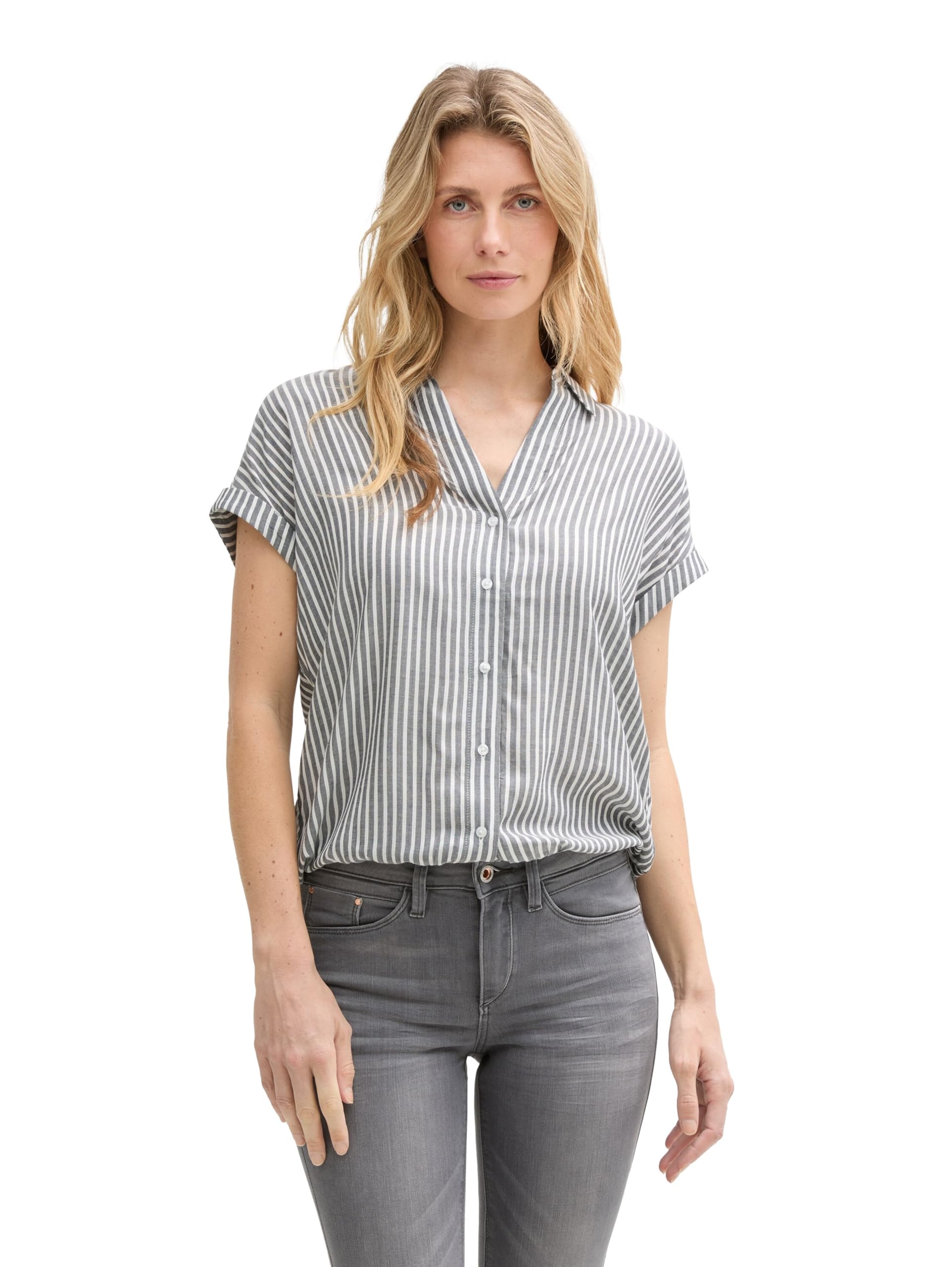 Tom Tailor Damen Loose Fit Bluse mit Streifenmuster