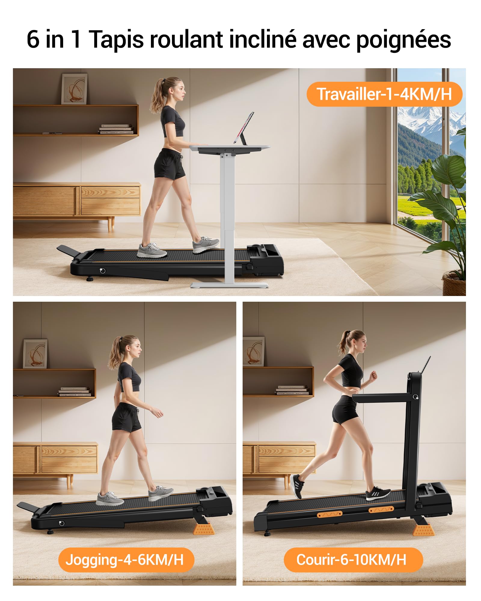 LONTEK Tapis de Marche Pliable Inclinable 16%, 10km/h Tapis de Course Pliable Inclinable, avec Affichage LED, Télécommande, 3.0 HP Treadmill Walking Pad, Tapis de Marche Bureau, 159KG Max Charge