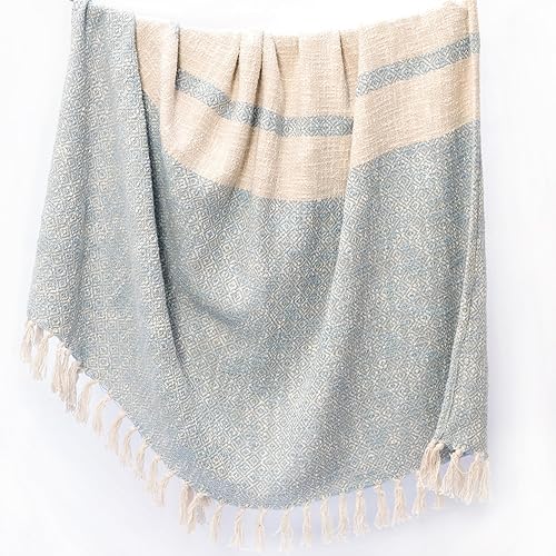 The Fine Living Co. - Manta de 100 % algodón, 50 x 60 pulgadas, color azul frío, manta tejida con diamantes, certificado Oeko-Tex, lavable a