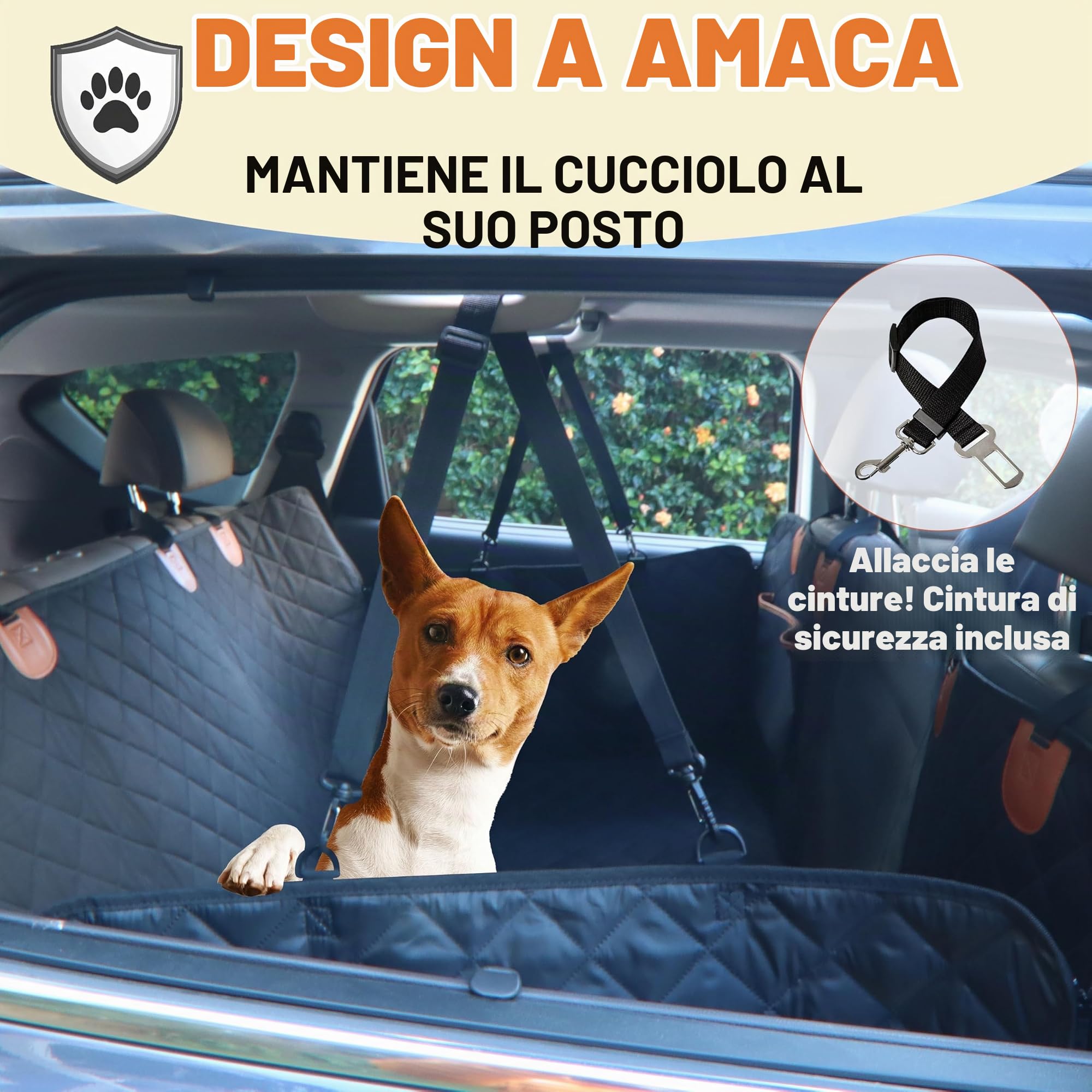 Copertura posteriore per auto per cani, estensore del sedile con fondo rigido, impermeabile, supporta fino a 190 kg. Amaca resistente. Copertura per sedile posteriore per cani di TrioGato (grigio)