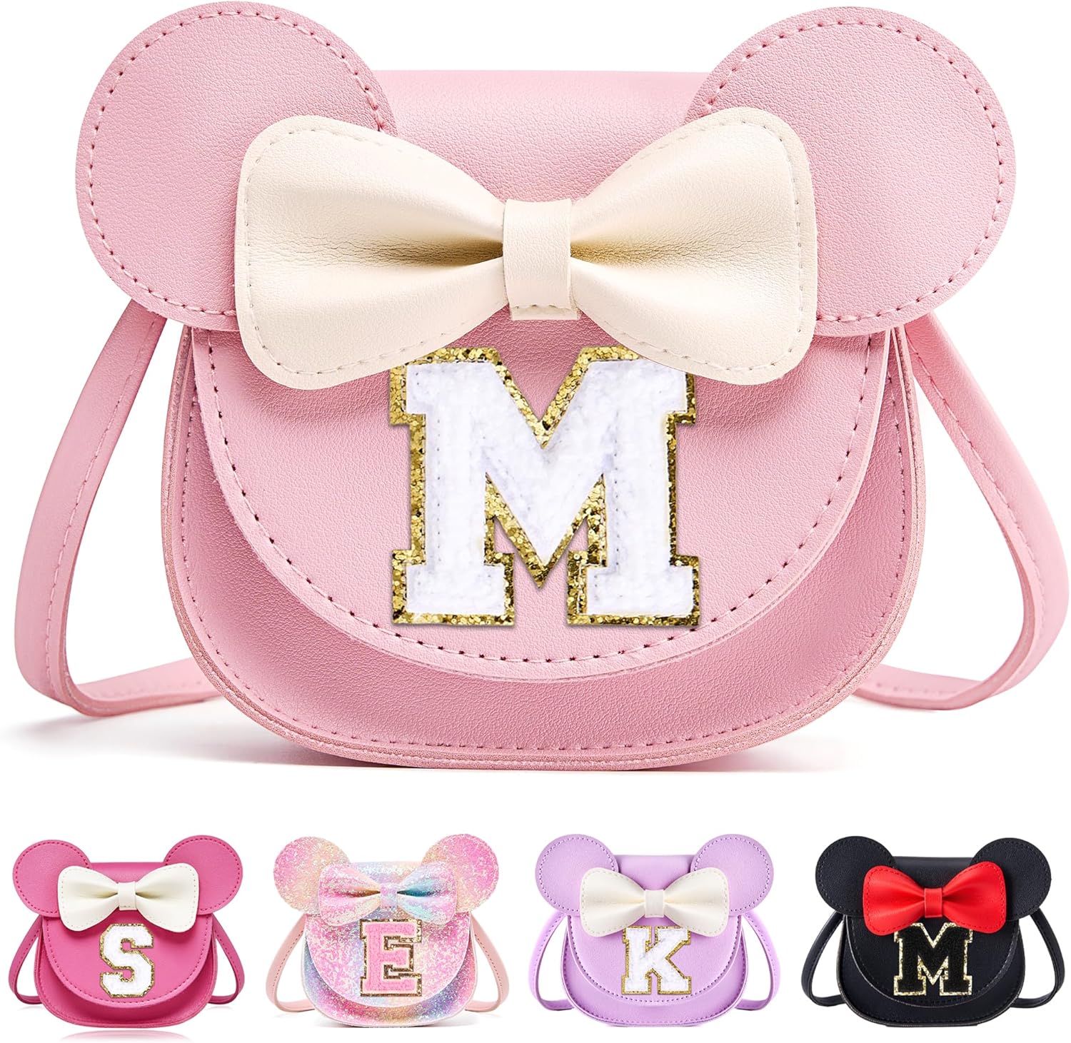 Birthday Gifts for Girls, Toddler Purse Little Girl Wallet Crossbody Birthday Gift for 3 4 5 6 7 Year Old Girl Pink-white Initial M