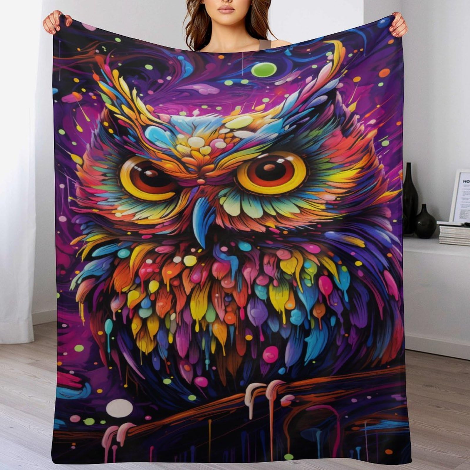 Couverture flannel hibou pour lit et canapé plaid xl 180x200cm cocooning salon