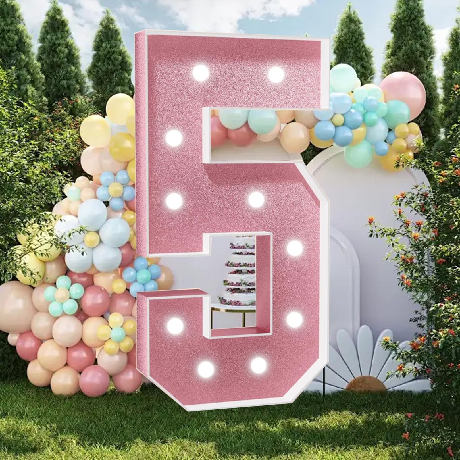 CHSUFBTY Pink 3FT Marquee Light Up Letters, Large Marquee Letters For Party Decoration, Mosaic Letters For Birthday, Light Up Large Block Letters For Baby Shower Wedding Decor(5,100cm/40in)