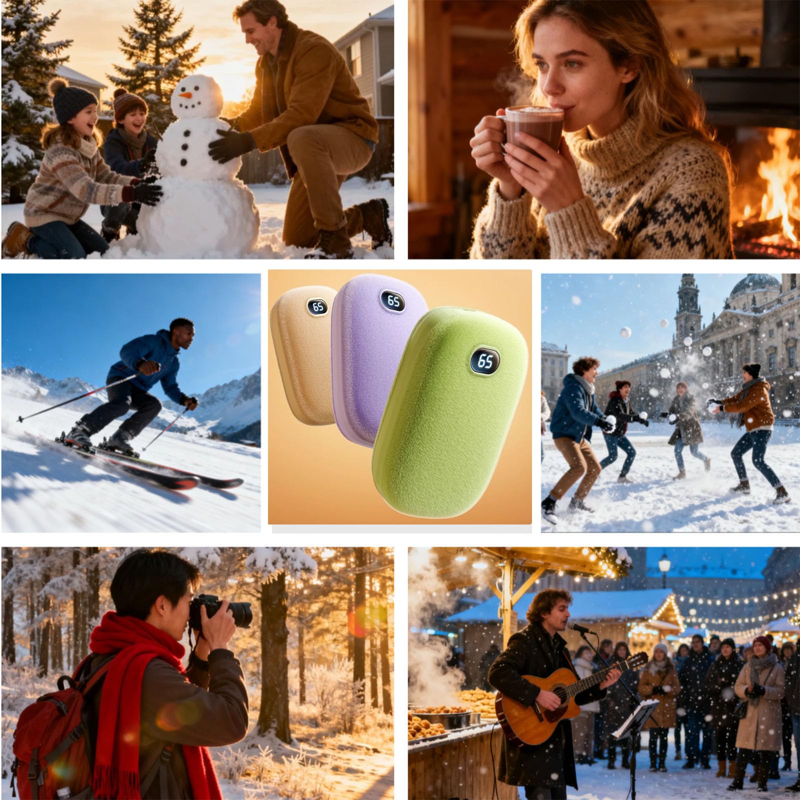 Scaldamani Elettrici, Power Bank Ricaricabile, 3 Livelli Scaldino USB Riutilizzabile Ideale per Lo Sci Invernale, Viaggi E attività All'apertoKhaki,One Size
