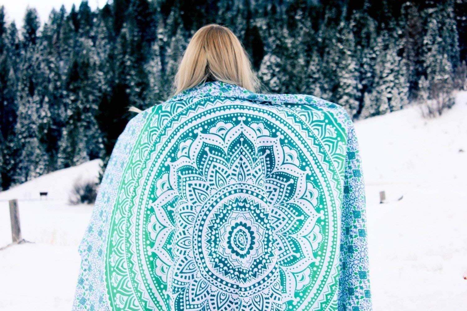 Popular Handicrafts Tapestry Wall Hanging Ombre Hippie Mandala Bohemian Hippy Intricate Indian Tapestries Bedspread 90 x 108 inches (230cm x 270cm) Green - Image 4