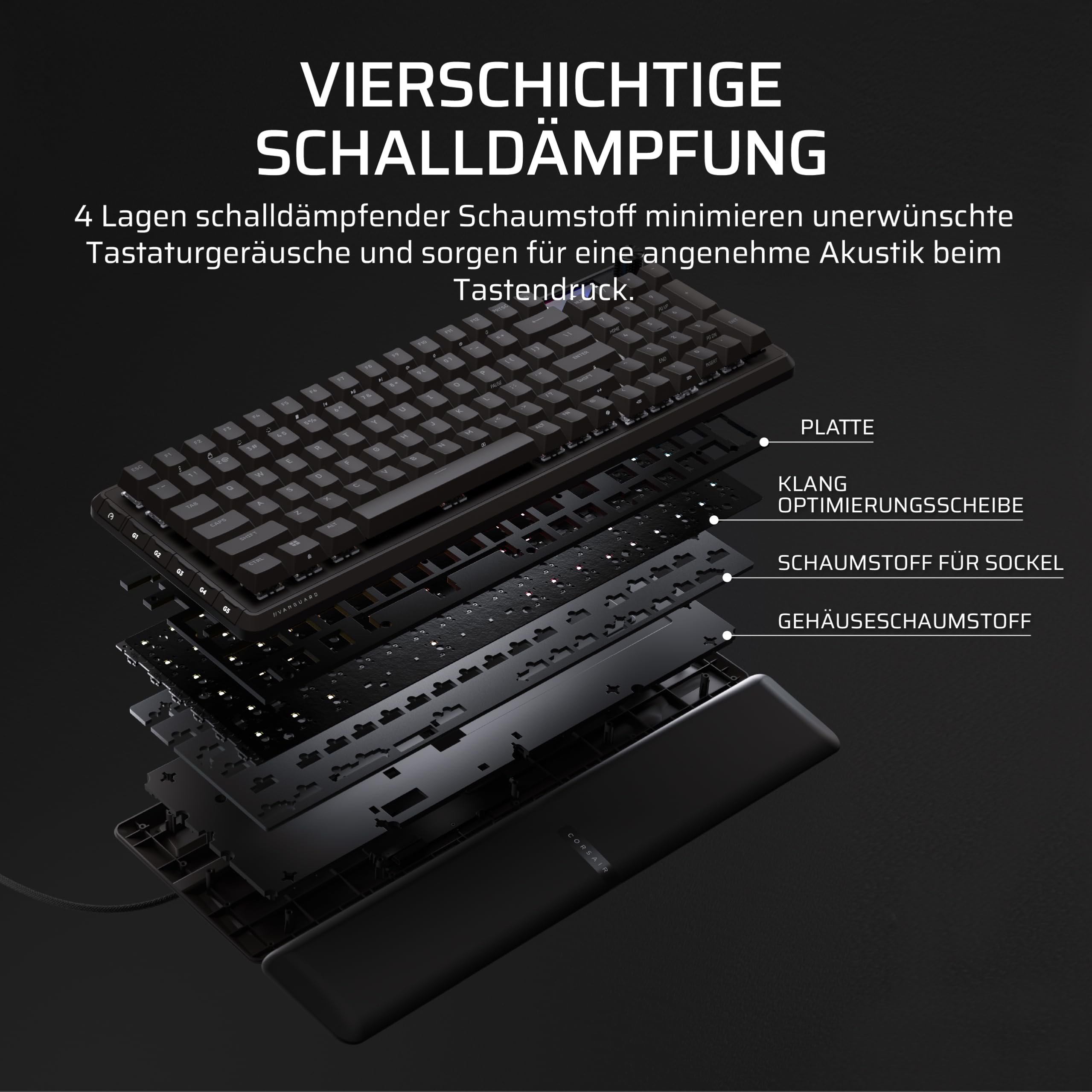 Corsair Vanguard 96 Kabelgebundene Mechanische Gaming-Tastatur – Schwarz | QWERTZ DE, 96% Layout, MLX Plasma-Linearschalter, 8000Hz-Polling, LCD-Display, Virtual Stream Deck, G-Tasten, SOCD Flashtap