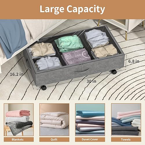 Miniatura 2 de Aokeyee Almacenamiento debajo de la cama con ruedas  Contenedores de almacenamiento rodantes debajo de la cama con tapas transparentes para zapatos,