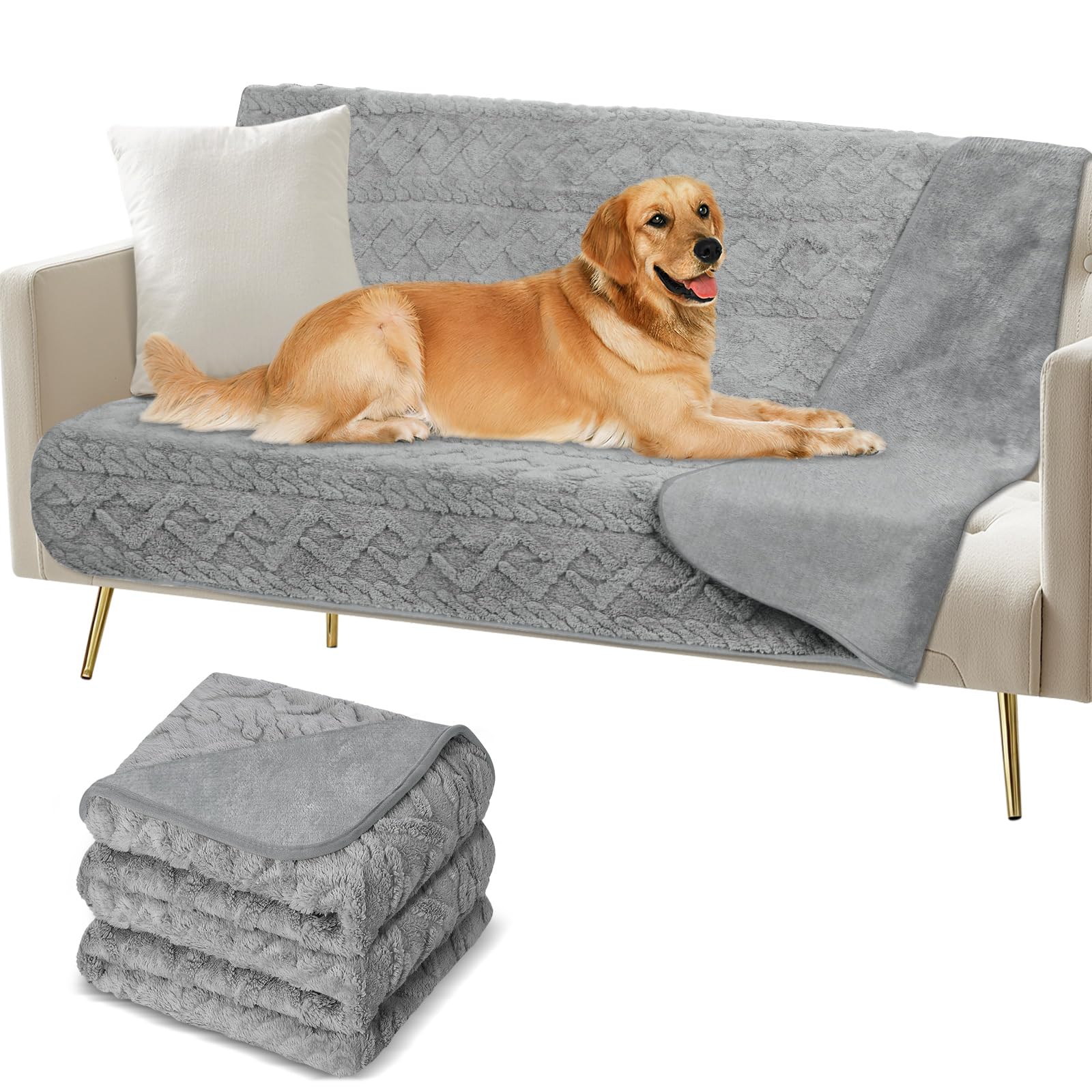Wodoodporny Koc Dla Psa, Puszysty I MięKki Koc Dla Psa, Zmywalny Koc Ochronny Na Sofę, Wodoodporny Koc Dla Dużych I Średnich Psów, Szary (150×128cm)
