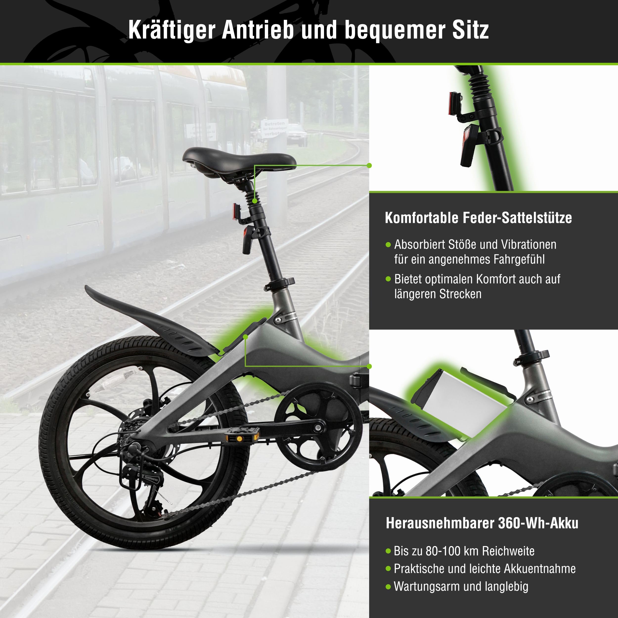 E-Folding Race Bike F11 Pro MagPuma - 20 Zoll Klapprad mit Transporttasche, IF Design Award ausgezeichnet. ultraleichter Magnesiumrahmen nur 19 kg, inkl. Rückspiegel, StVZO-Zulassung
