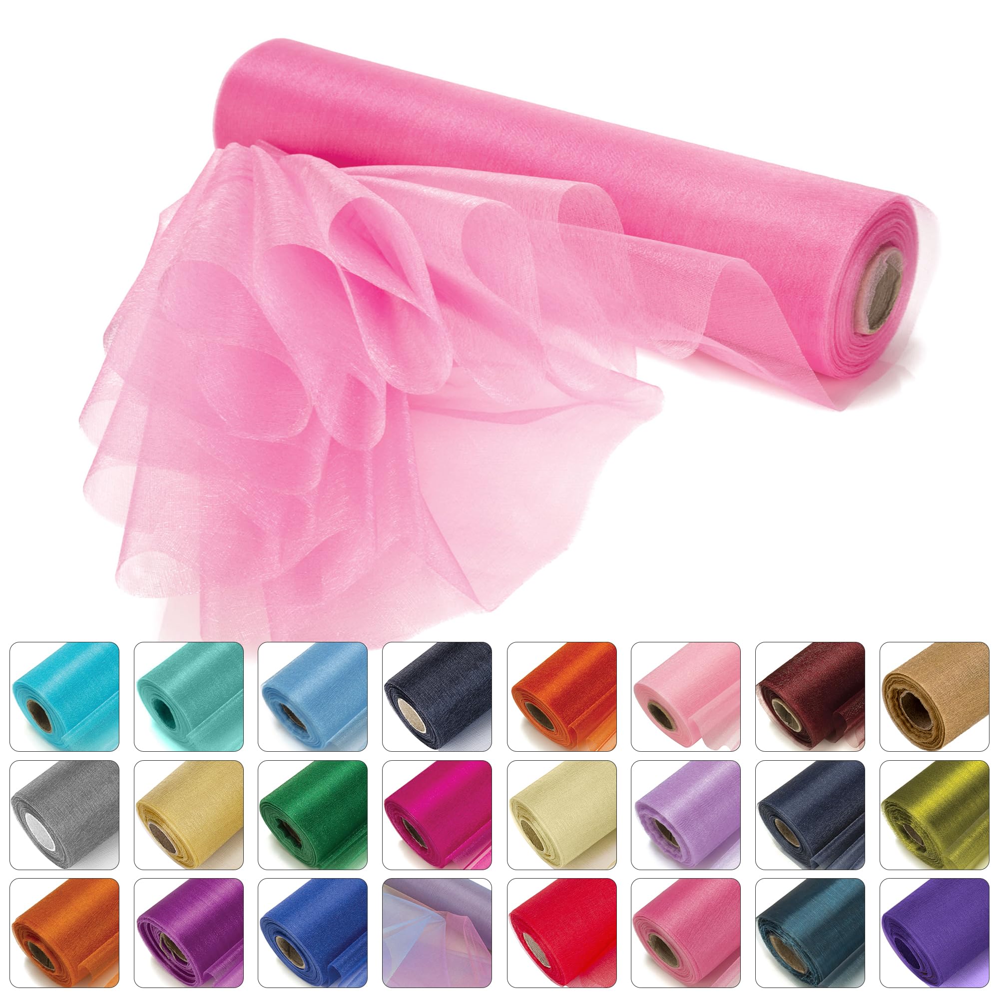 WedDecor 25m x 29cm Snow Sheer Rose Pink Organza Roll Sash Glitter Fabric for Table Runner Sashes Wedding & Christmas Decoration, Chair Cover Bows, Party Favours, Ribbon Crafting Supplies, 3pcs — image 1