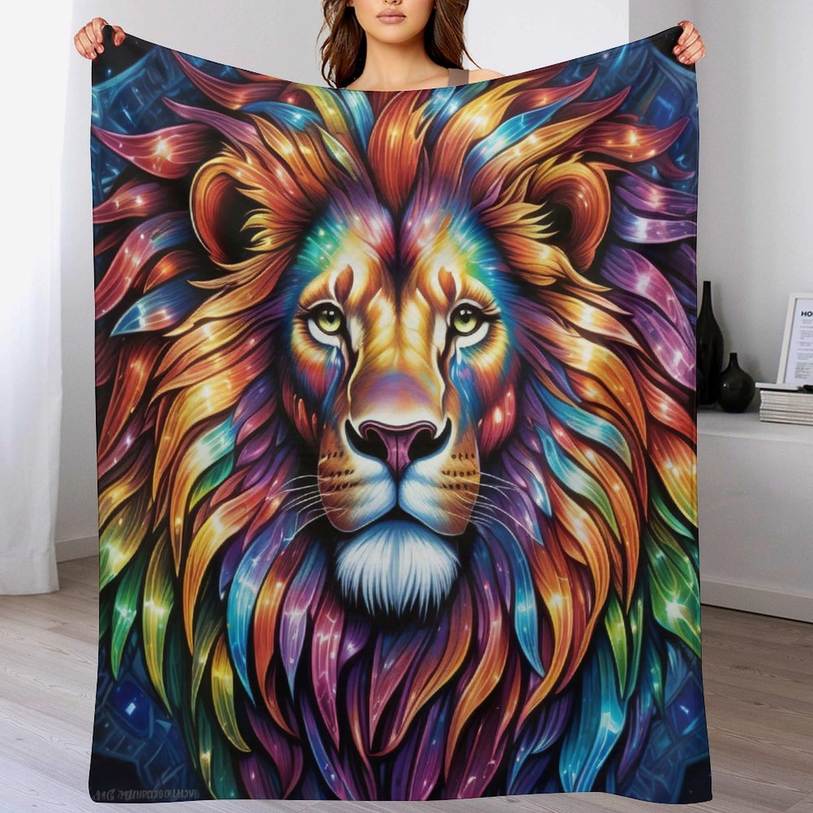 Couverture polaire chaude lion plaid flanelle doux jeté de lit