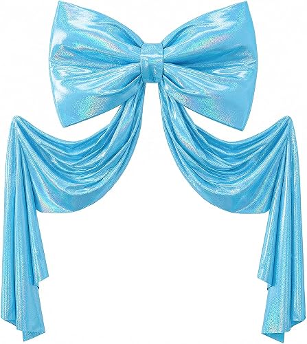 FUHSY Giant Bow Decor 23x70 Inch Large Blue Glitter Bow with Long Ribbon Upgrade Internal Lining Support Oversized 3D Bow Wall Backdrop Decoration for Coquette Room Birthday Wedding Party Decorations