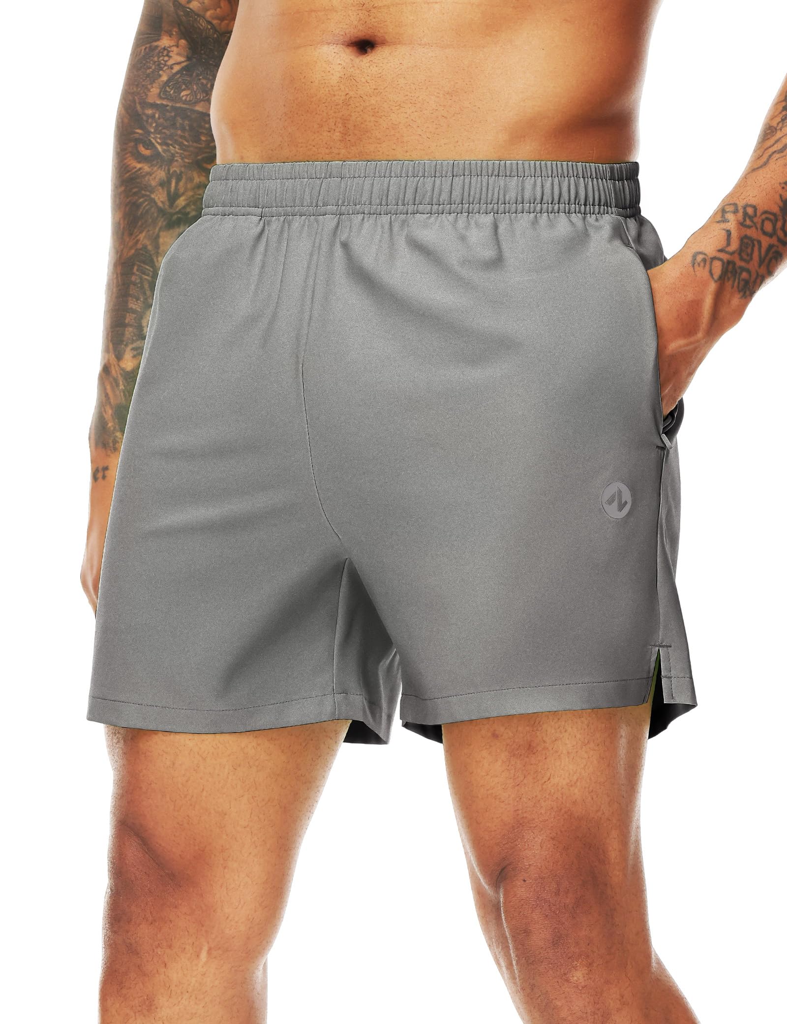 Nepest Men’s Running Athletic Shorts with Zipper Pockets 5 in Inseam Linerless Dry Fit Workout Gym Shorts