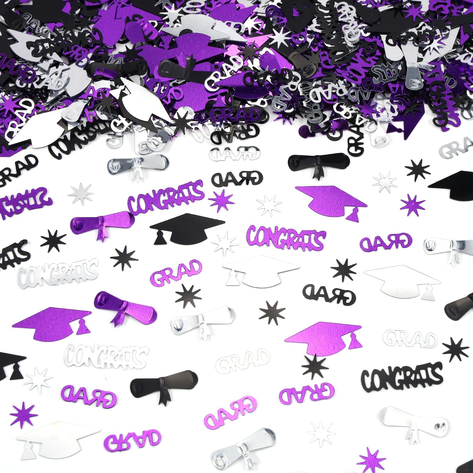 Silver Purple and Black Graduation Confetti 2026, 1000 Pcs Class of 2026 Table Centerpiece Grad Confetti for 2026 Graduation Party Decorations Supplies