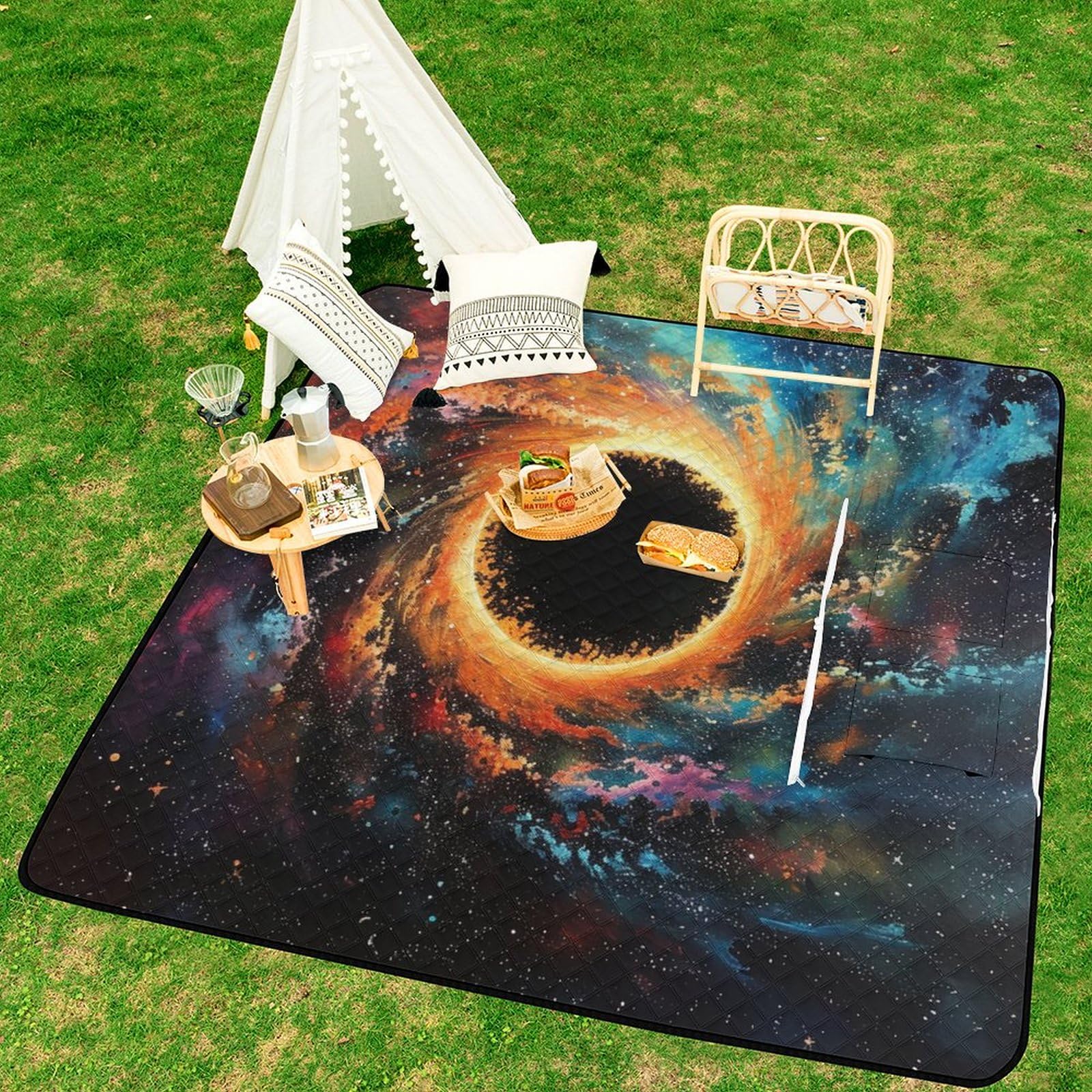 3D Impression Plusieurs Trous Noirs Couverture Pique Nique Art Tapis Pique Nique Nappe Picnic Couverture De Pique-Nique pour Le Voyage, Le Camping, Les Vacances, Etc 200x200cm