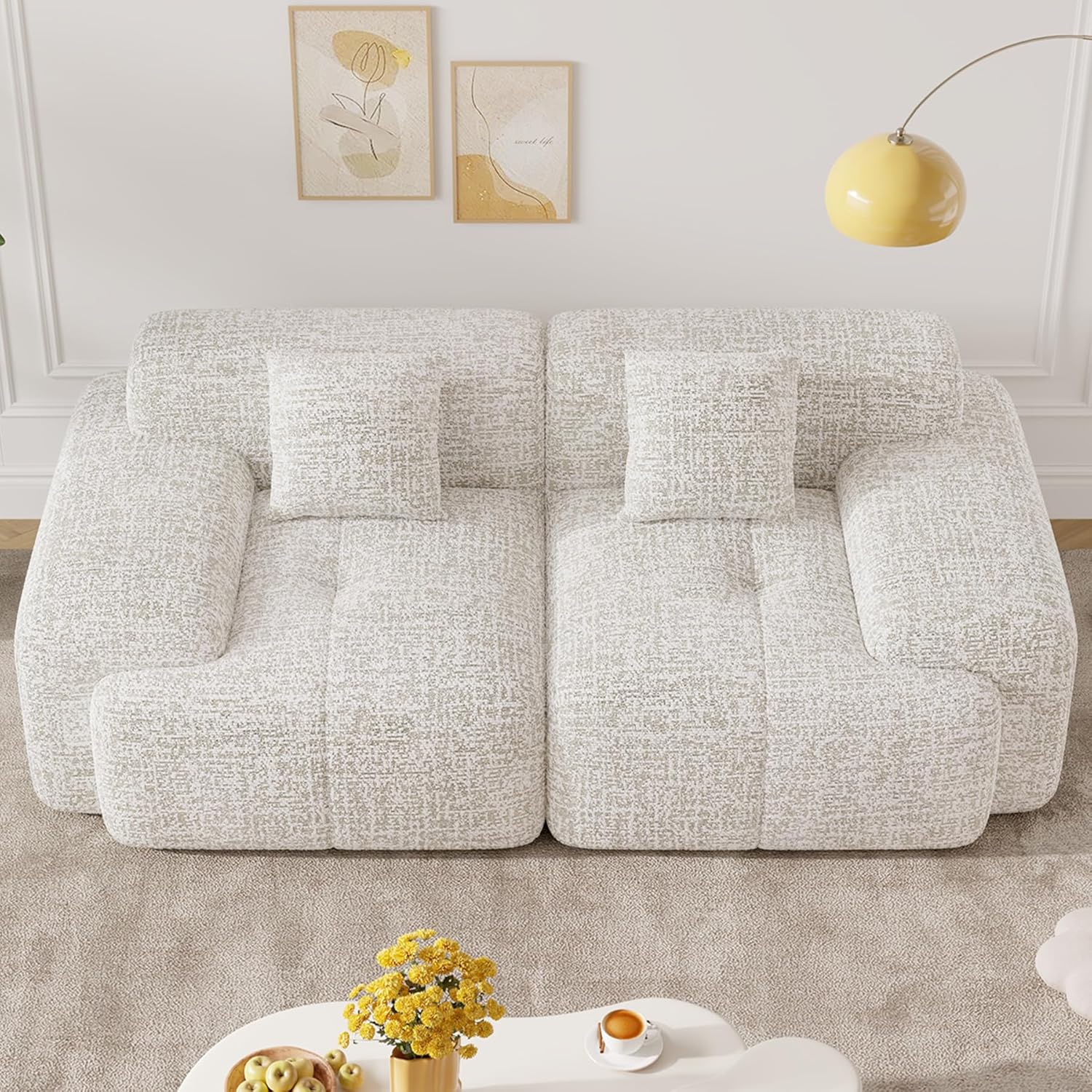 85" Cloud Loveseat Sofa in a Box, Modern Small Couch No Assembly Required, Comfy Deep Seat Boneless Couches for Living Room, Bedroom, Apartment, Beige 1 PCS