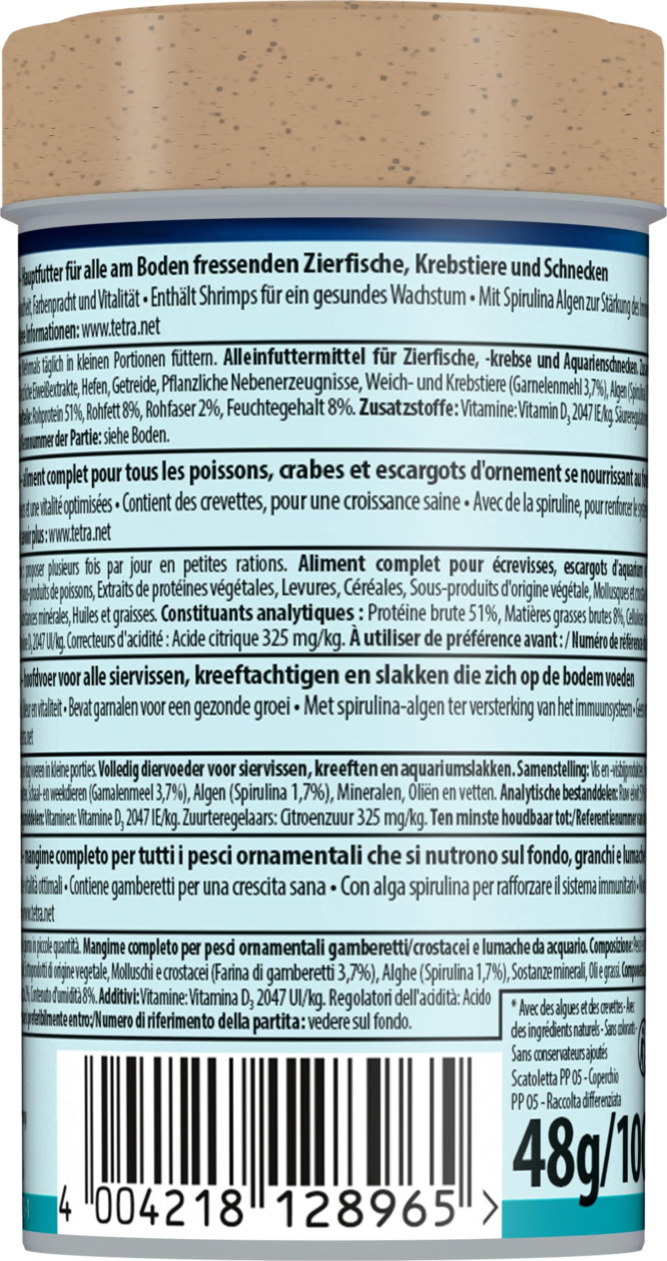 Tetra Wafer Mix – Alimento para todos los peces de fondo (por ejemplo, siluros) y crustáceos, para el crecimiento saludable y la vitalidad, bote de 100ml