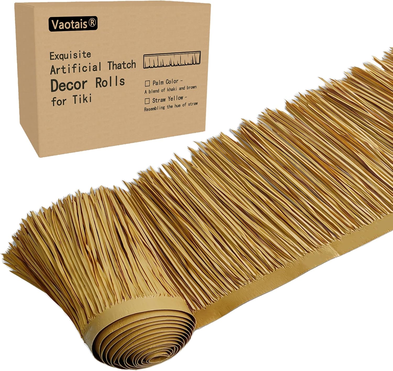 Premium Mexican Style Artificial Palm Thatch Roof Rolls. 5 Lengths, 2 Colors. Waterproof. Easy Install. Ideal for Tiki Bars, Parties, Gardens & Fences (10ft x 16in - Straw Yellow)