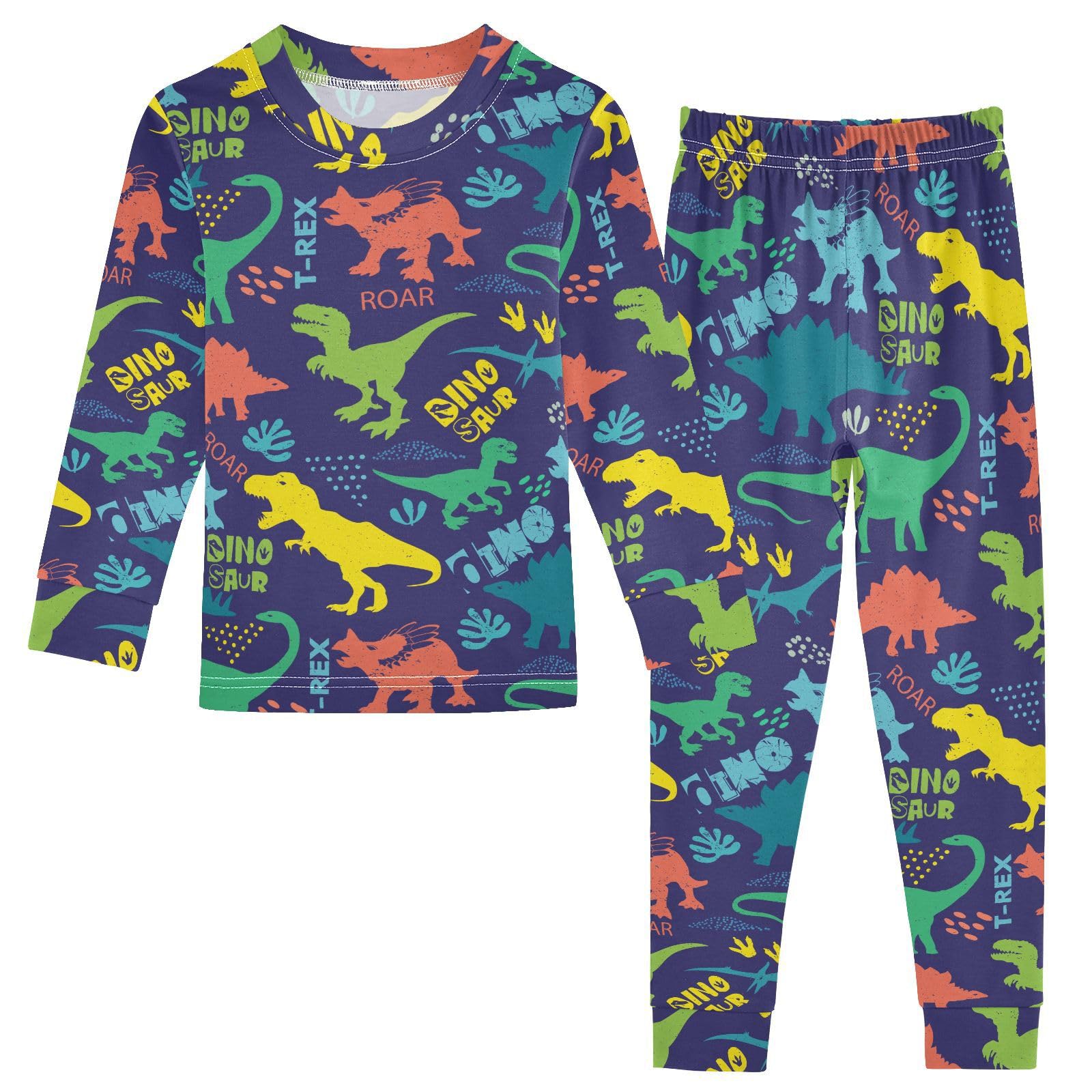 JHKKU Dinosaurs Pajamas Set Cotton 2 Piece Soft Comfy Pjs Long Sleeve Lounge Sleepwear 4T