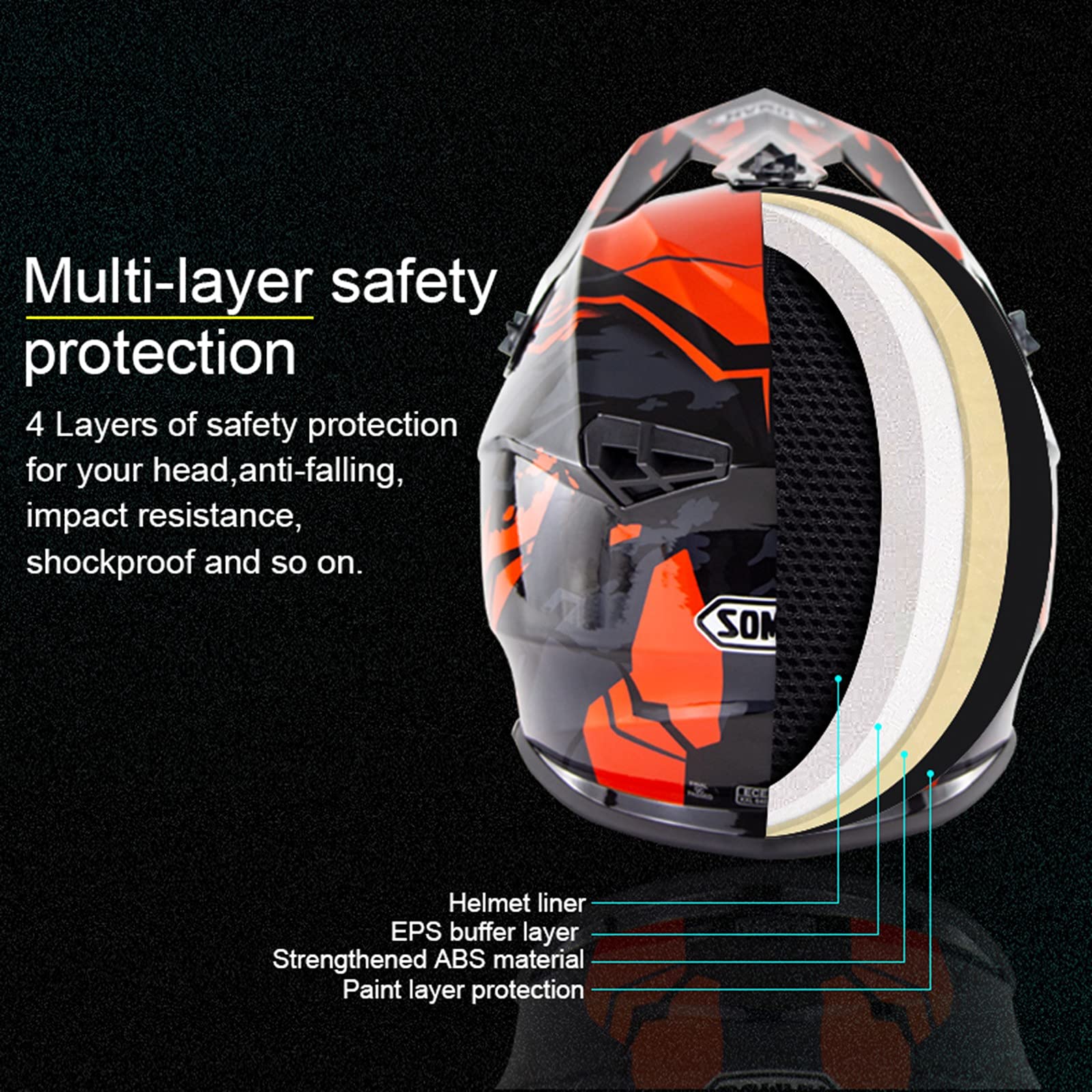 Motocross-Helm Integral Für Erwachsene & Jugendliche – ABS/EPS, Herausnehmbares Innenfutter, Größen S-XXL