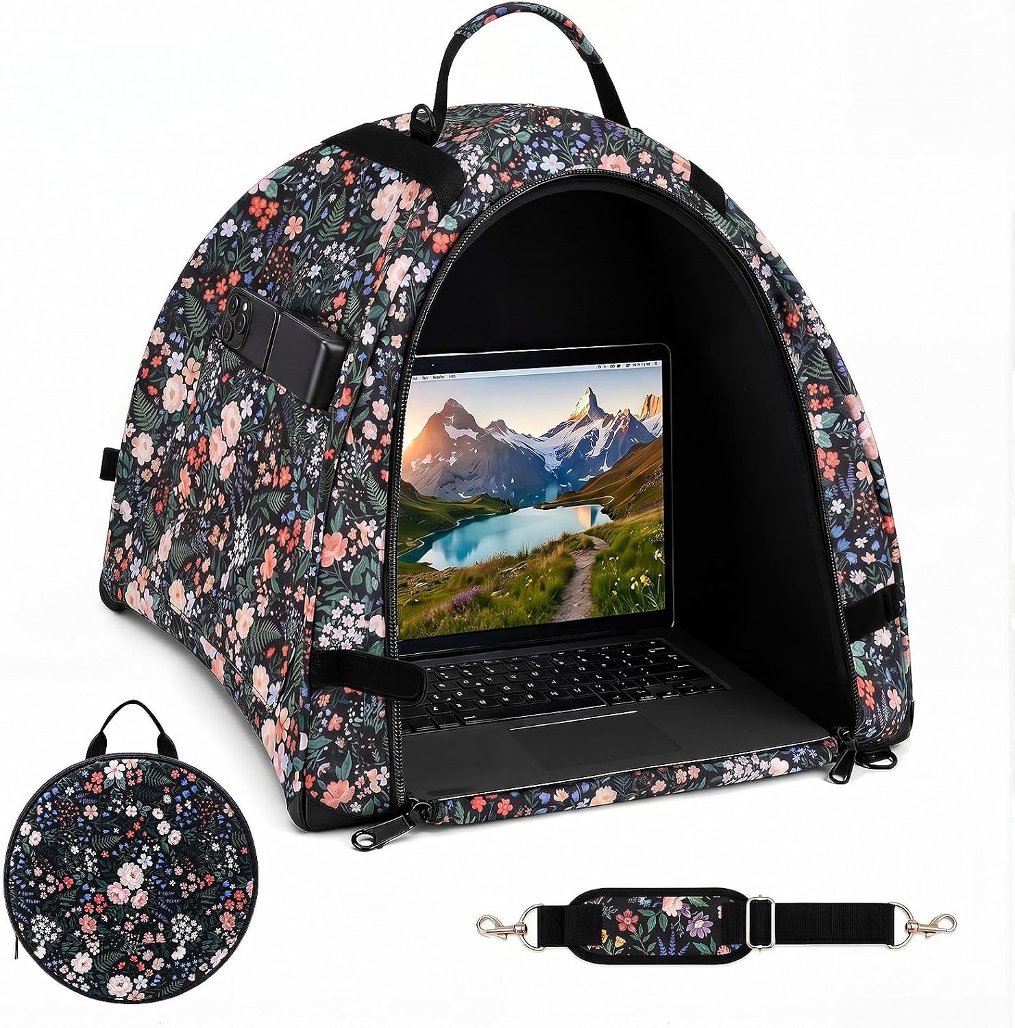 SATINIOR Laptop Tent, Portable Laptop Sun Shade for Working Outside, Waterproof Fabric Computer Privacy Hood for Glare Shield Sunlight, Convertible Tote for Within 17 in Laptops (Black)