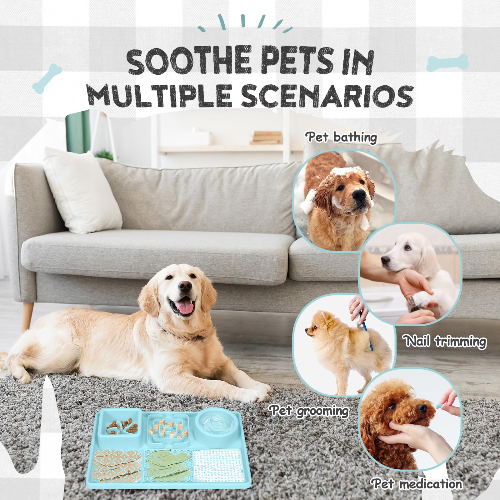 Slow Feeder Bowl Anti-slip Licking Mat for Medium Dogs and Puppies Slow Feeding Lick Mat for Dogs and Cats Training Anxiety Boredom Relief (Green) - Image 4