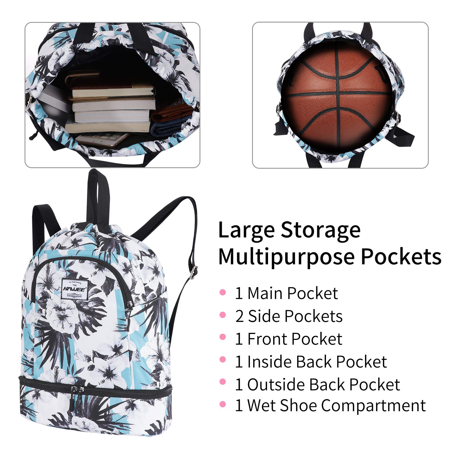 Impermeable Casual Mochila con Cordón Grande Deporte Bolso de Gimnasia Mochila de Cuerda Unisex para Mujer Hombre Vida Cotidiana Aire Libre Yoga Escuela Nadar Playa - 4