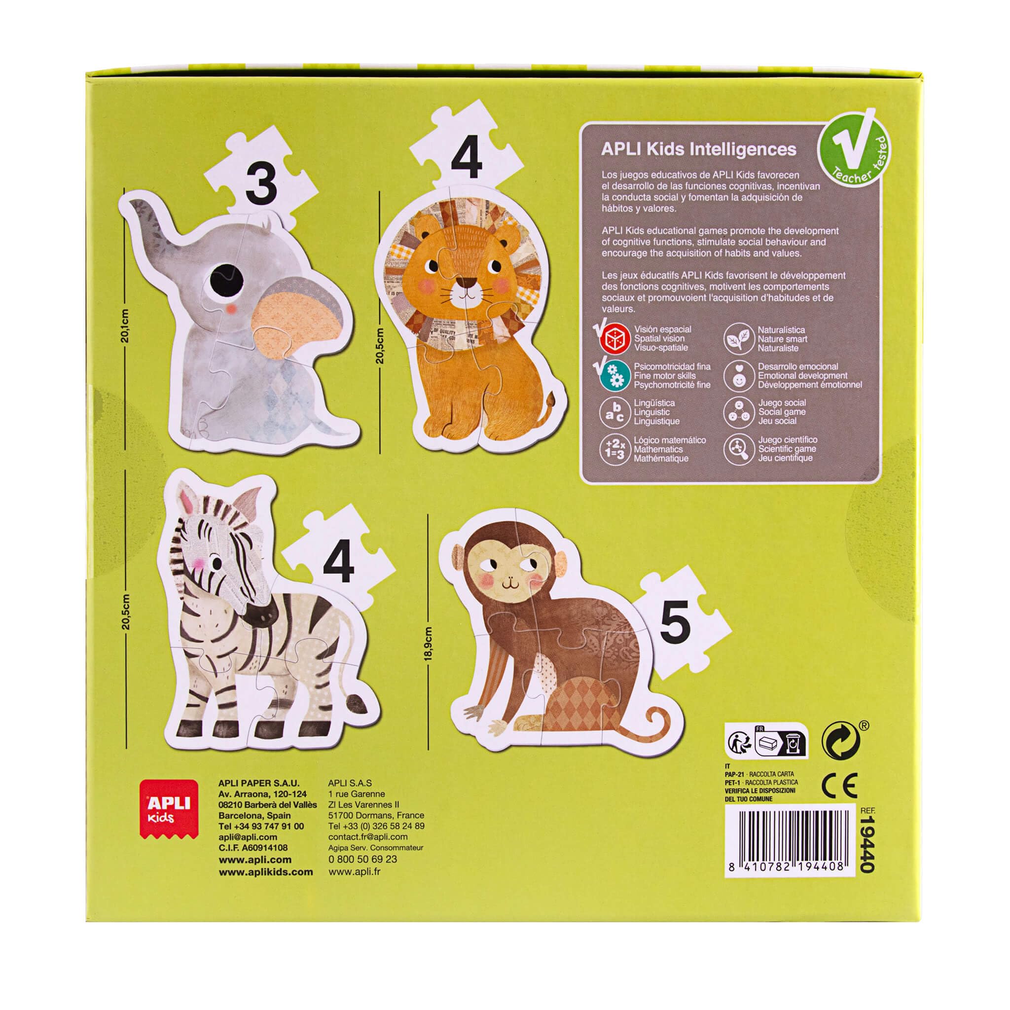 APLI Kids 19697 - Puzzle éducatif Animaux menacés, modèle Savane, 200 pièces, dimensions 6 x 3 cm