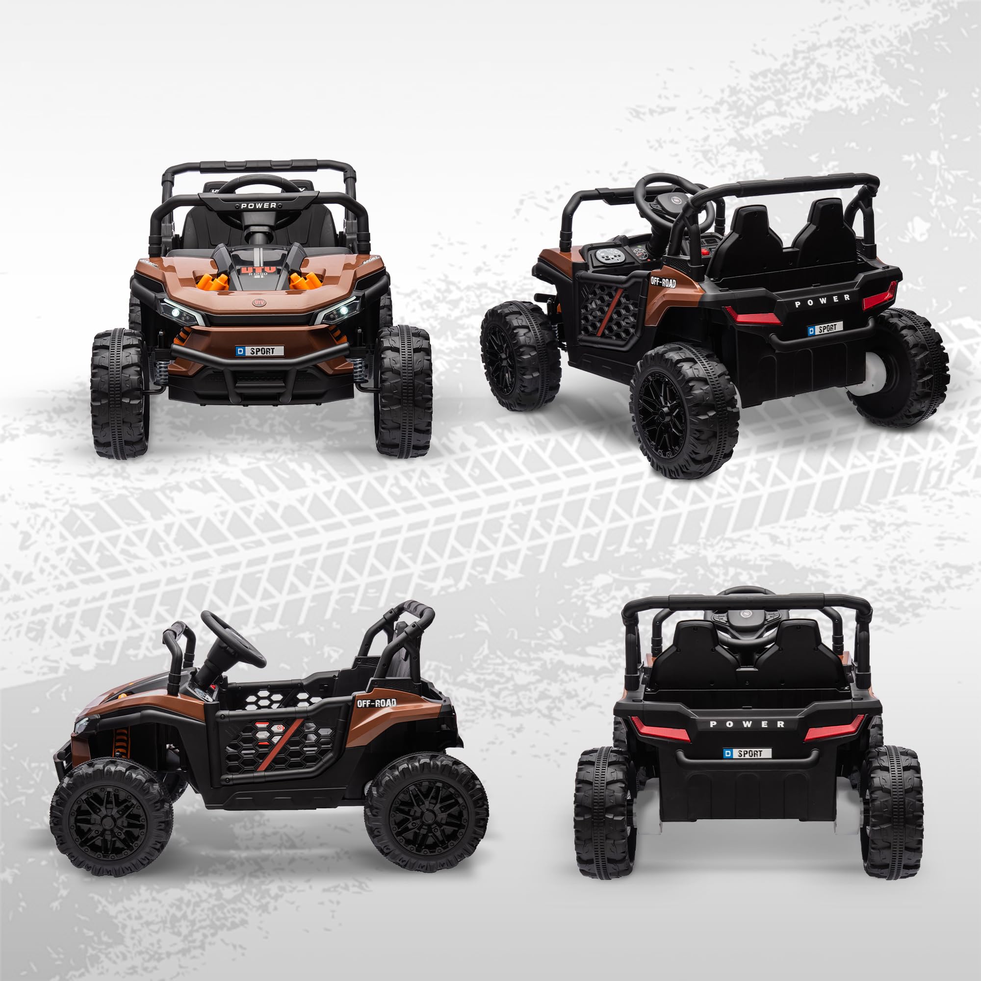 AIYAPLAY Voiture Électrique Enfant UTV Buggy Électrique Enfant Marron | Télécommande 2.4Ghz, 2 Moteurs 12 V, 2 Vitesses, Musique, Klaxon, Lumières, 3-5 Ans