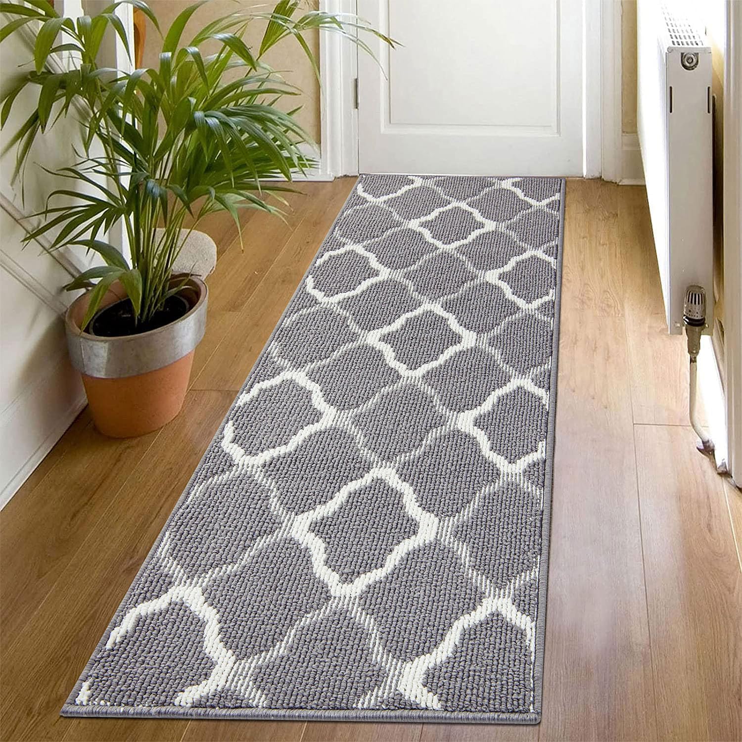 SHACOS Hallway Runner Rug Non Slip 50 x 150 cm Washable Narrow Rug Entrance Runner Mat Floor Carpet for Kitchen Entryway (Grey)