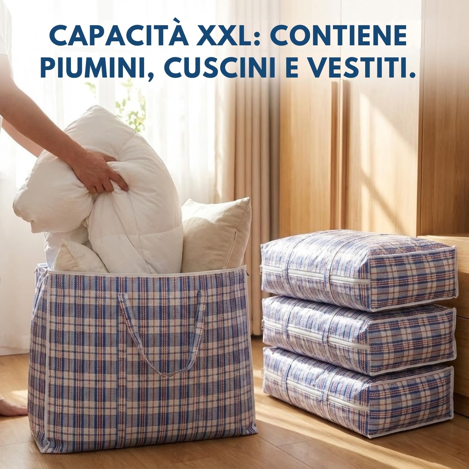 Set di grandi borse portaoggetti, borse per vestiti, borse per traslochi o da viaggio (singole, 5, unità)