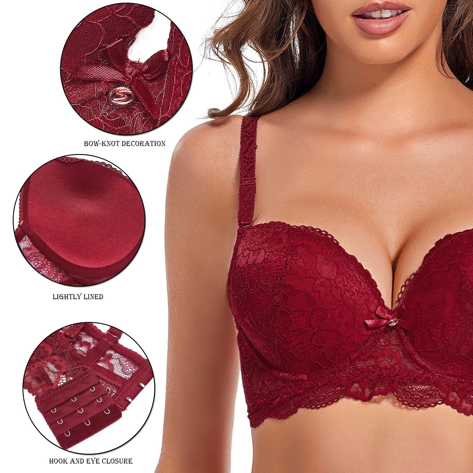 SHEKINI Push up Reggiseno con Ferretto Reggiseno Elegante in Pizzo da Donna Senza Spalline Rimovibili Intimo Donna Sexy Lingerie,Pacco da 2 | Chiusura con gancio, cuscinetti rimovibili, cinghie regolabili, confortevole, quotidiano, traspirante, due pezzi