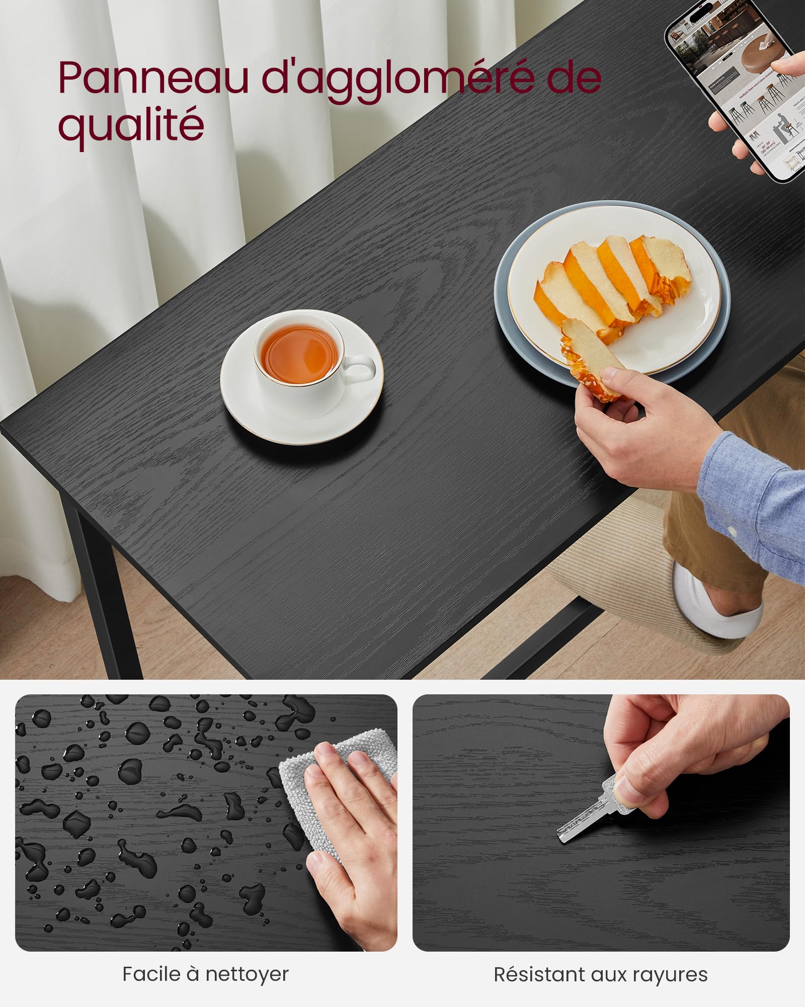 VASAGLE Ensemble de Meubles de Salle à Manger, Table et Tabourets de Bar, Table Petit-Déjeuner avec 2 Tabourets Hauts, Cadre en Acier, Style Industriel, Noir Boisé et Noir d'encre LBT218B56