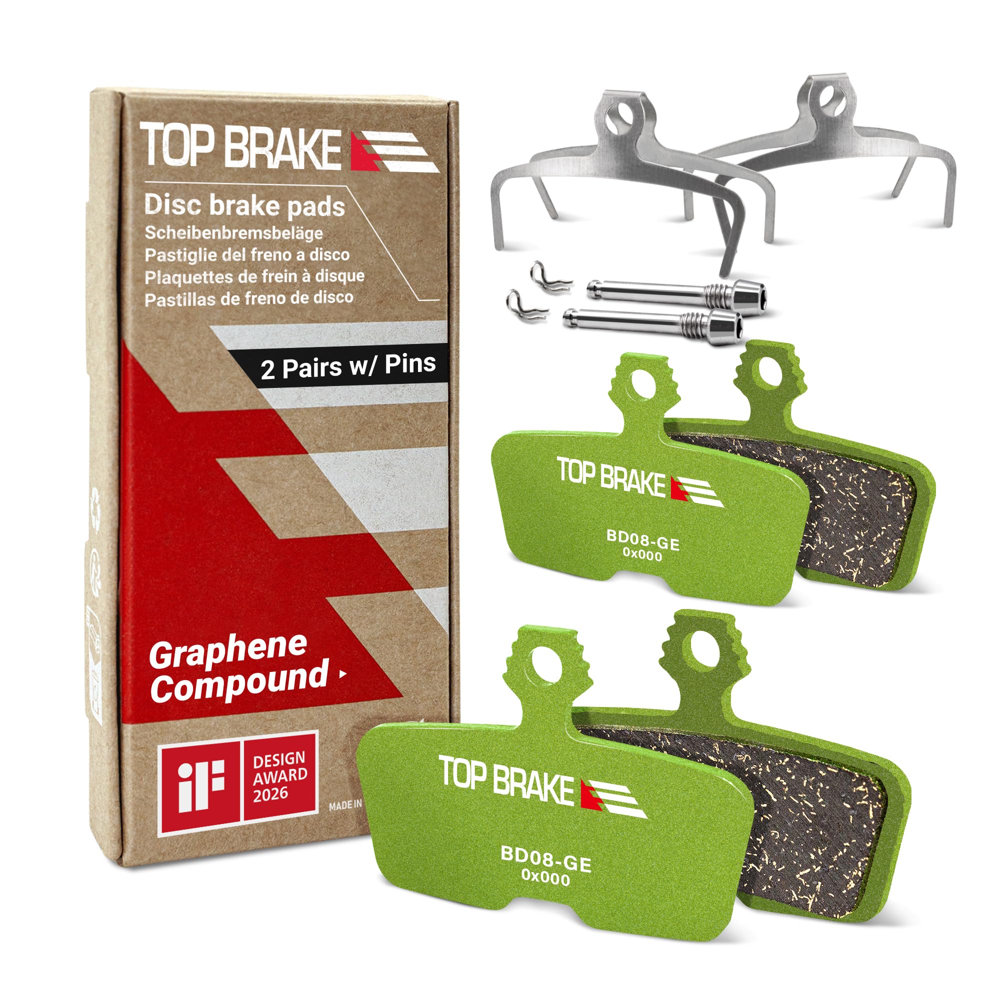 TOP BRAKE Disc Bike Brake Pads Compatible with SRAM AVID Code R RE RSC, Guide RE, G2 RE, DB8, Motive| Graphene Compound, Long-Lasting, Quiet & Smooth| ebike MTB eMTB Downhill Enduro| Green (2 Pairs)