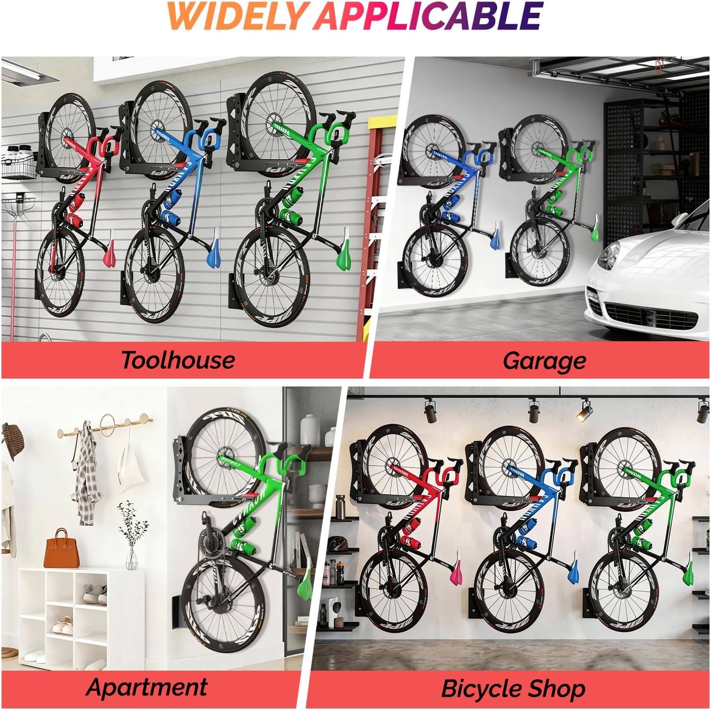 Swivel Bike Wall Mount, No Heavy Lifting Bike Wall Mount, Space-Saving Bike Rack Garage, Holds Up to 77 lbs, Vertical Bike Wall Hangers for Garage & Home Storage Solution, 2 Pack