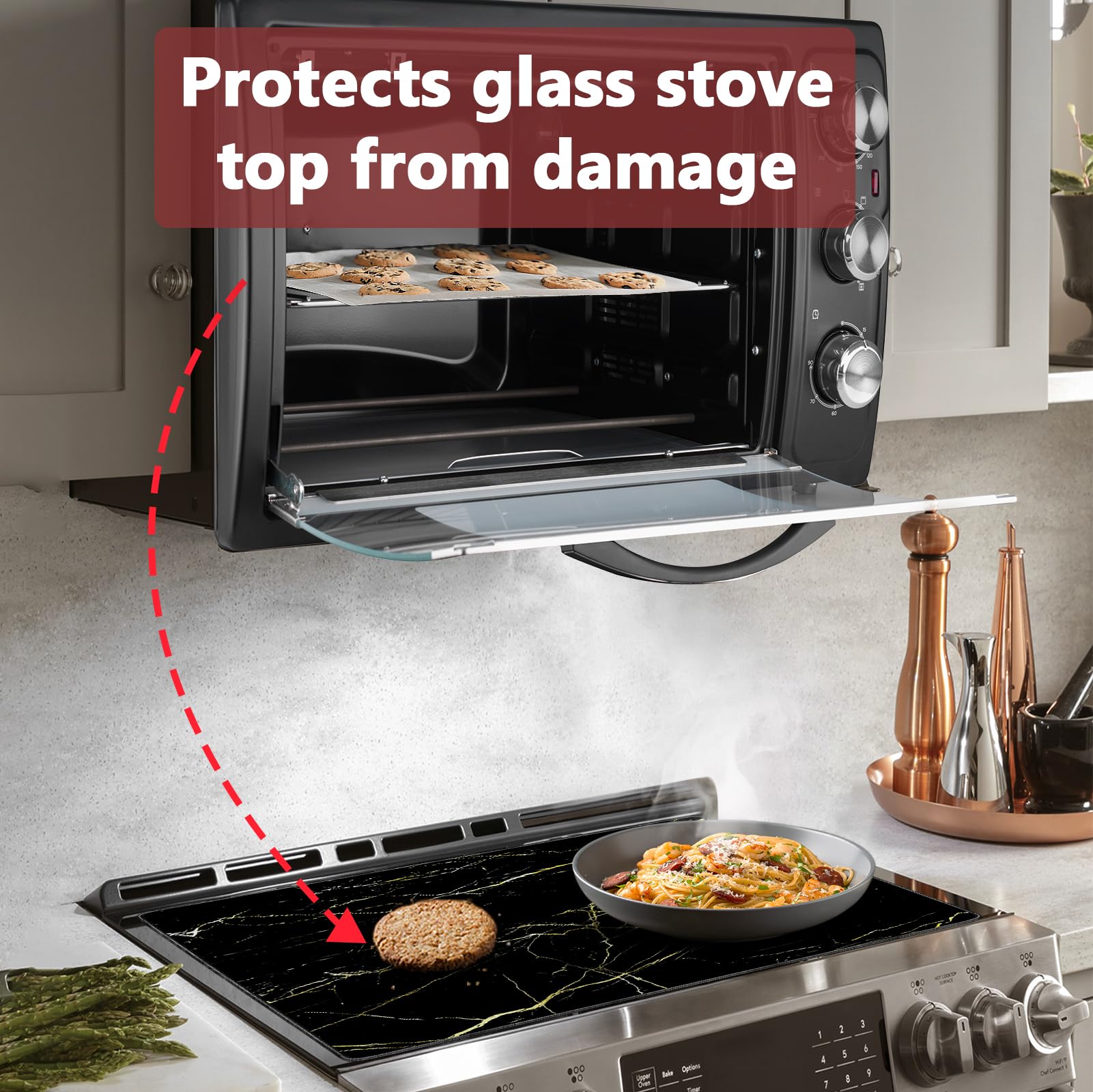 Graceall Copertura per piano cottura in vetroceramica a induzione 61 x 53 cm, tappetino protettivo per piano cottura elettrico in vetro con 2 ganci, resistente al calore, resistente ai graffi