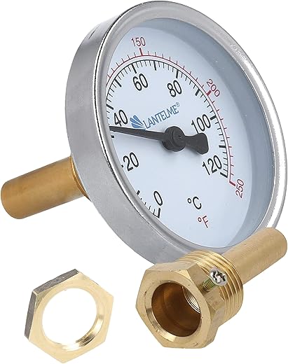Lantelme Räucherthermometer 120°C Grad Edelstahl mit Messing Befestigungsmutter Analog Thermometer zum Räuchern von Fisch Fleisch für Smoker Räucherofen Räuchertonne…