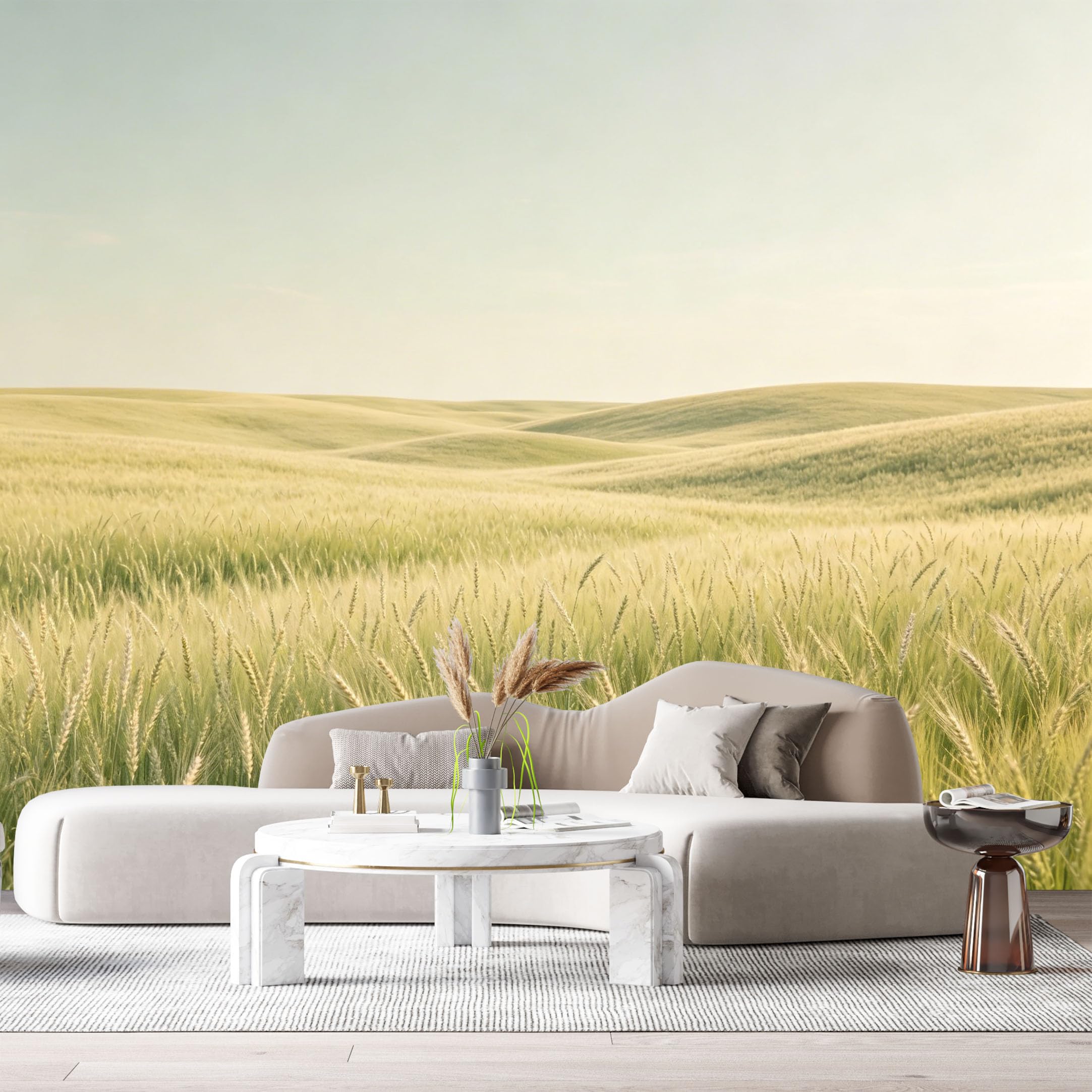 Custom Size Wall Murals Golden Wheat Field Landscape Rolling Hills Horizon Morning Light SelfAdhesive Wall Fabric Removable Large Wallpaper for Photo Living Room